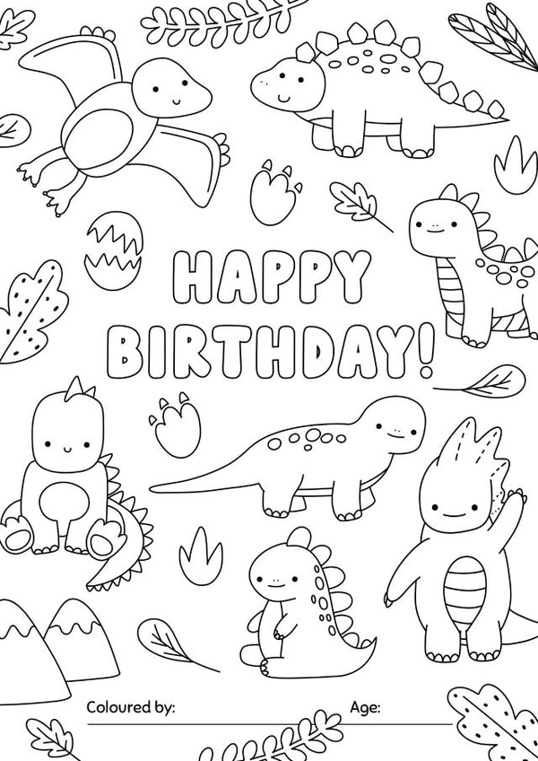 Birthday Colouring-in Dinosaur card! created by Evie Garnett Designs