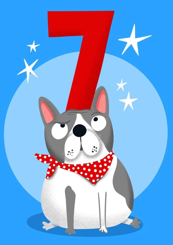 Funny Cute Age Seven (7) Dog Birthday Card for Children/Kids created by Lucy Maggie Designs