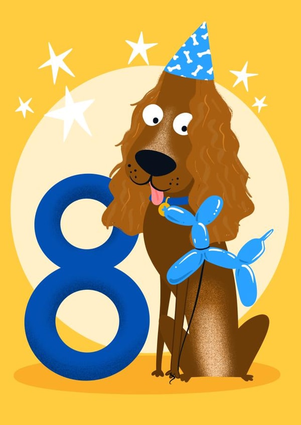Funny Cute Age Eight (8) Dog Birthday Card for Children/Kids created by Lucy Maggie Designs