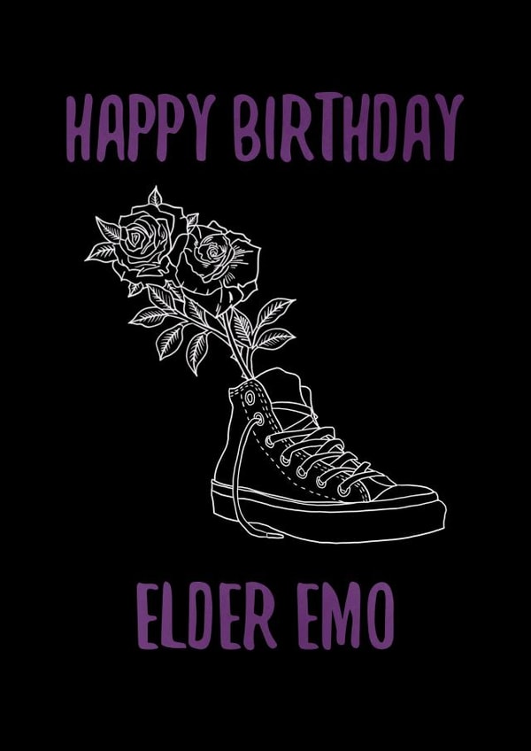 Happy Birthday Elder Emo - Cute 'n' Spooky Converse Tattoo Birthday Card created by Pop Punk Prints