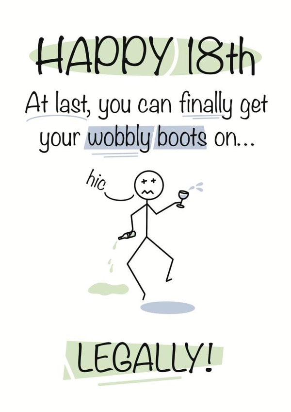 Funny 18th birthday card for anyone now old enough to drink legally created by Shore Designs
