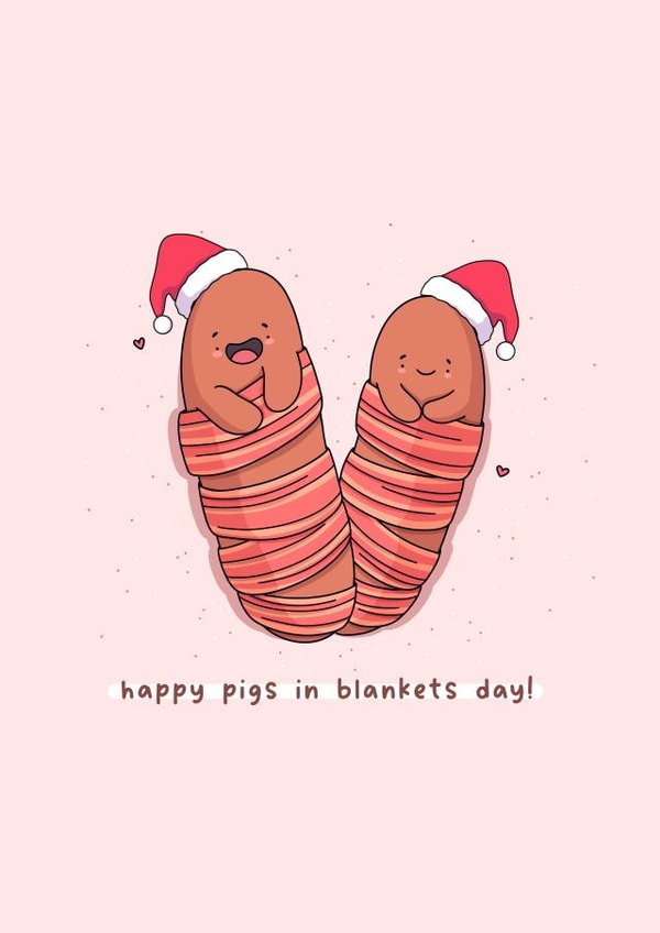 Funny pigs in blankets Kawaii Christmas card created by Rosalie Perl