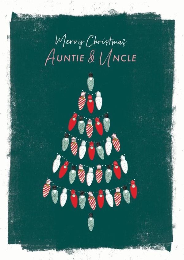 Auntie and Uncle decorative lights Christmas card created by Rebecca Prinn