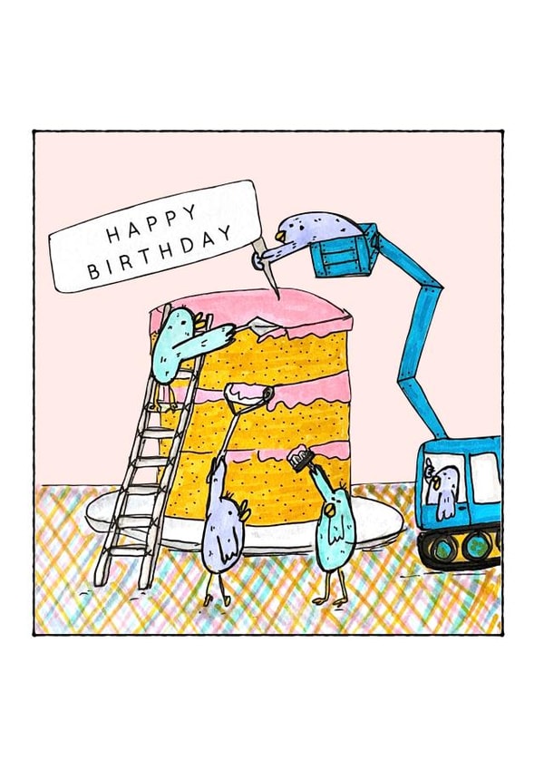 Making a super duper mega birthday cake, so big it needs a cherry picker created by Bird and Pals