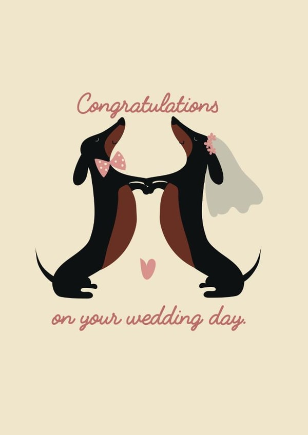 Cute sausage dog wedding day congratulations card created by SARAH WRIGHTSON DESIGN