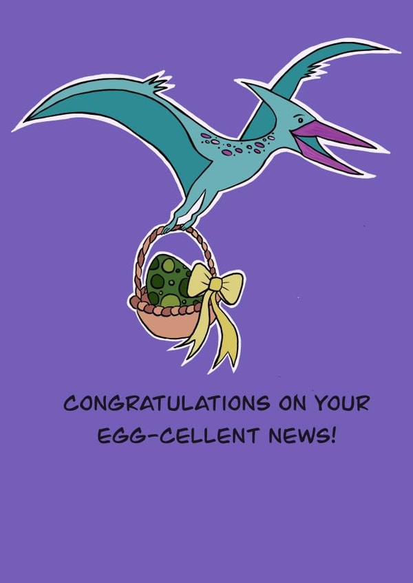 Funny dinosaur card for new parents - pterodactyl - congratulations created by Betty Bunny Designs