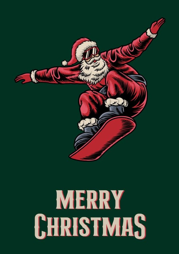 Snowboarding Santa - Funny Retro Christmas Card created by Betty & Nell