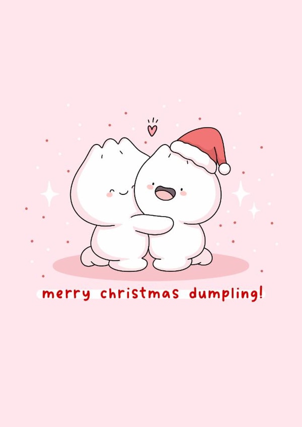 Kawaii Asian food pun Christmas card - merry christmas dumpling - bao buns created by Rosalie Perl