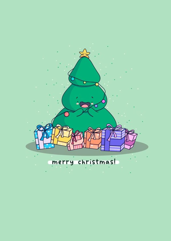 Kawaii cute Christmas tree Christmas card created by Rosalie Perl