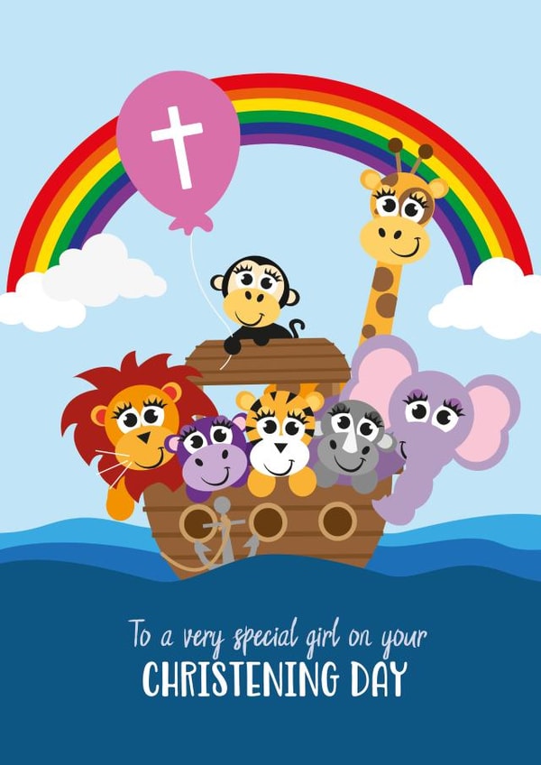 Girls Christening Day - Cute Animals - Noah's Ark Theme created by Roger Bear Designs