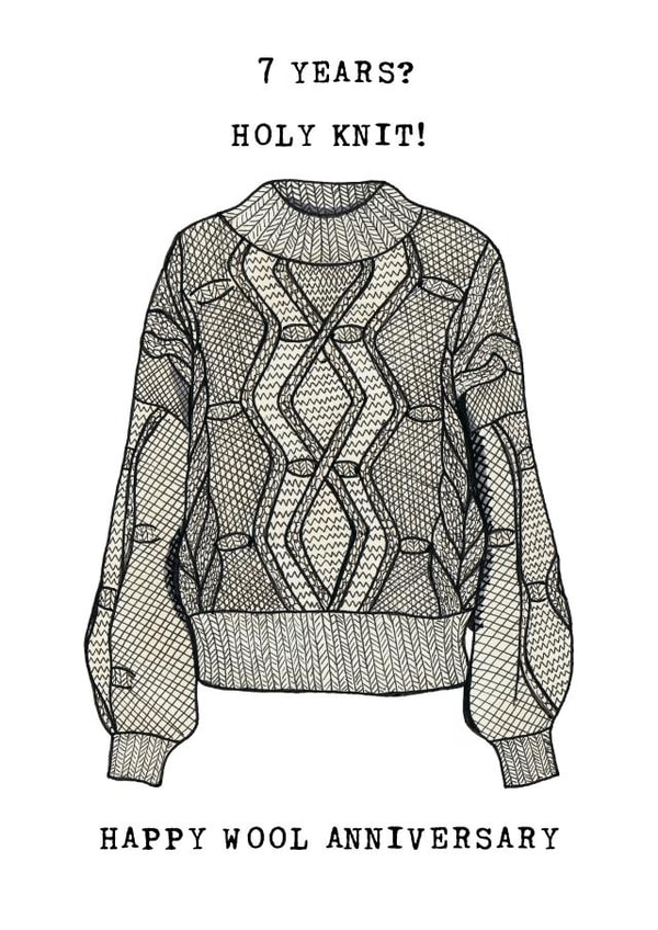 Funny 7th anniversary card - Wool Anniversary - Holy Knit! created by Panda and the Prince