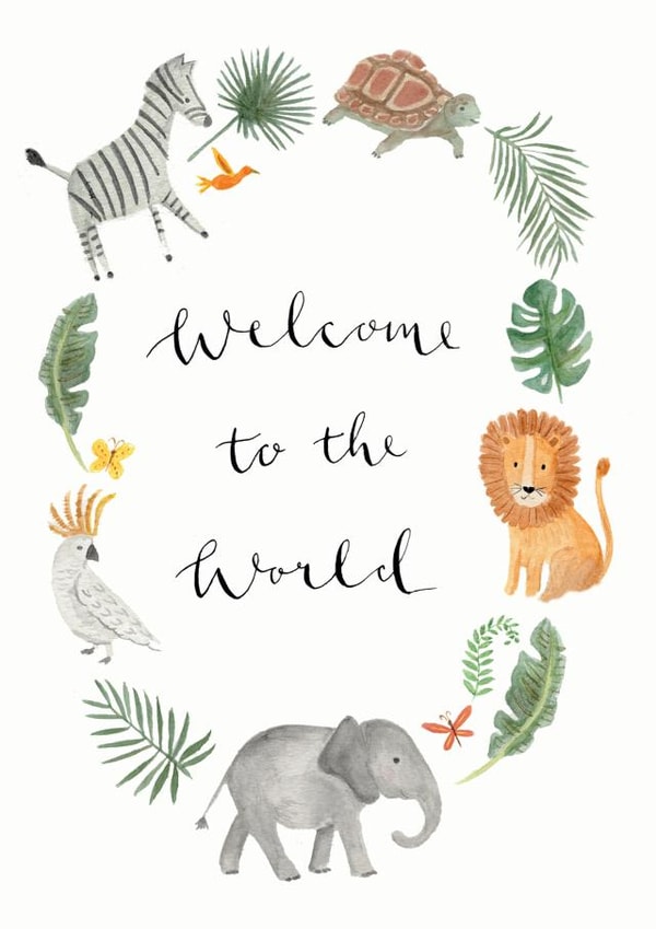 Welcome to the World New Baby Card - Safari Animal New Baby Card created by Sage and Hart