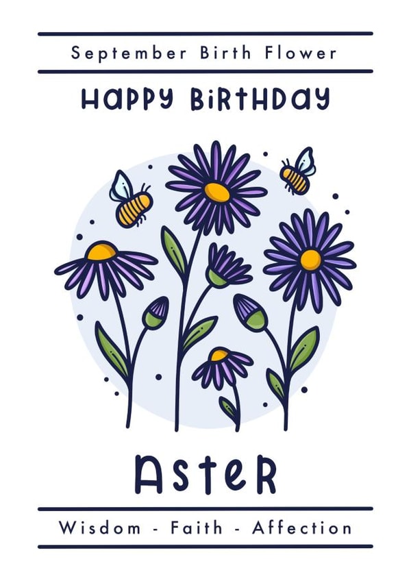 September birth flower happy birthday card - aster created by Joanne Hawker