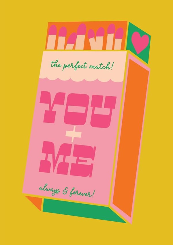 Cute Anniversary Card - You & Me - The Perfect Match created by Space Oddity Gifts