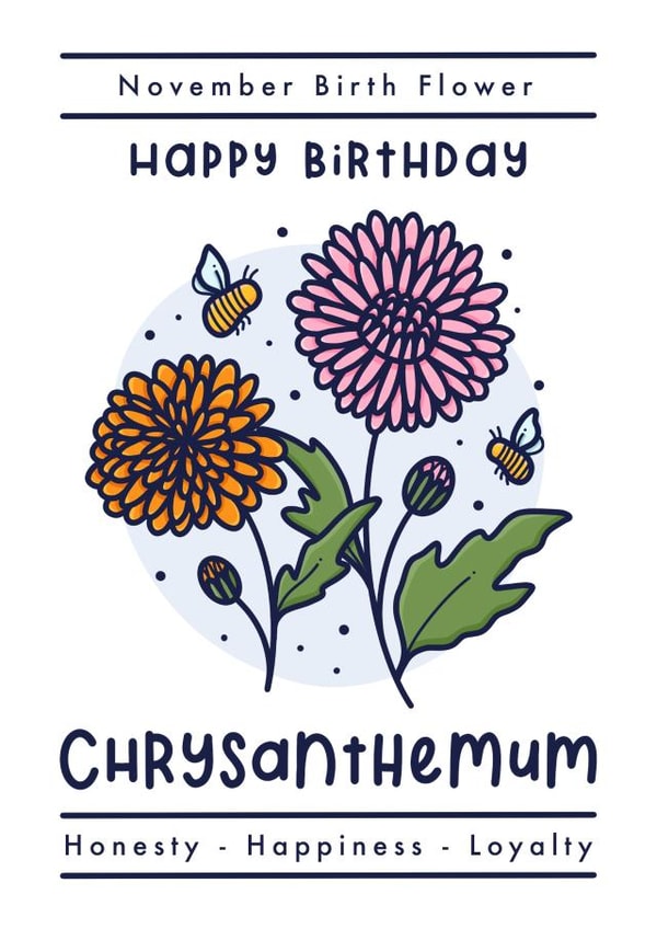 November birth flower happy birthday card - chrysanthemum created by Joanne Hawker