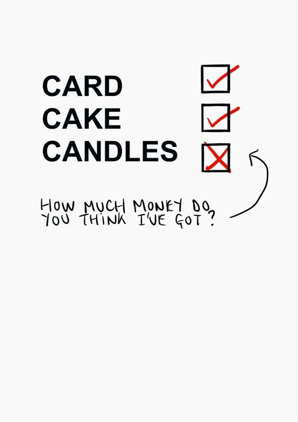 Funny Birthday Card - Cost of Living Crisis - Card, Cake, Candles. created by Sadie Cornish