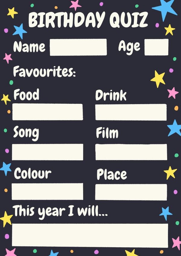 Birthday Quiz Activity Keepsake Card created by Number 26