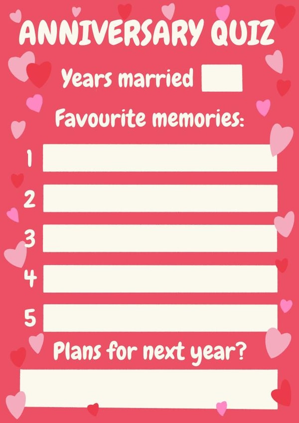 Anniversary Quiz Keepsake Card created by Number 26