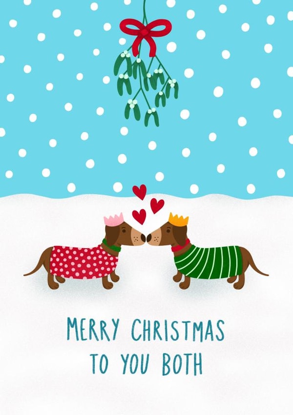 A Cute Christmas Card For Couples - Sausage Dogs - Christmas Kisses created by Chloe Tyler