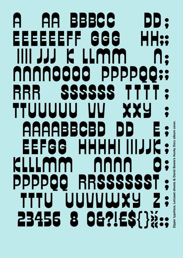David Bowie Zipper Letraset font created by Sarah Hyndman