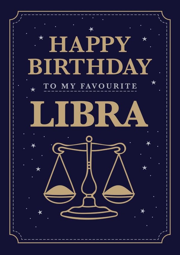 Libra - Vintage blue illustrated star sign - Birthday card for Friend created by Hello Fridays Studio