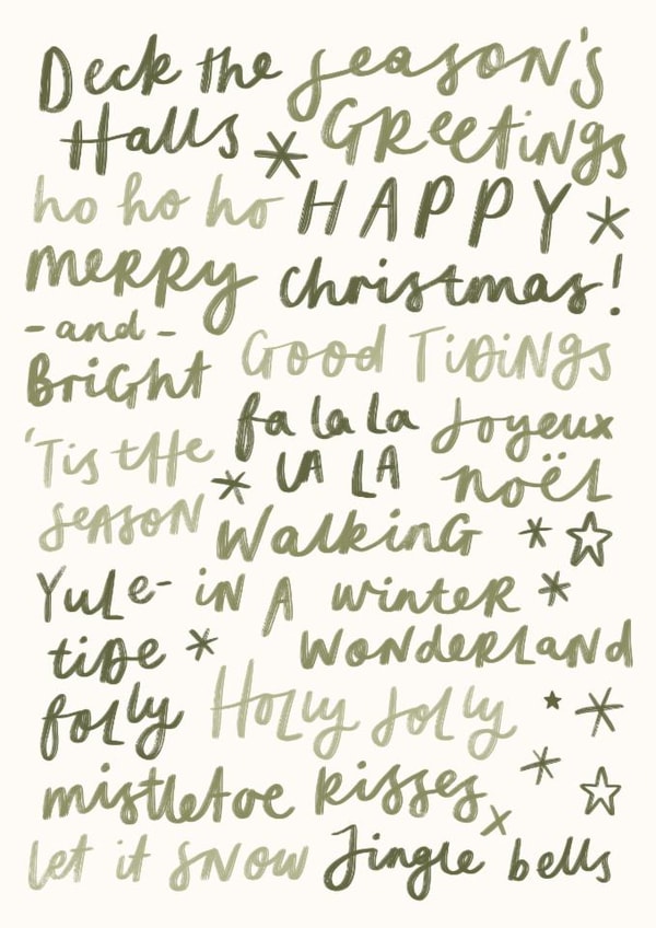 Deck the Halls Typographical Christmas Sayings Card In Green created by Delightfully Chaotic Co