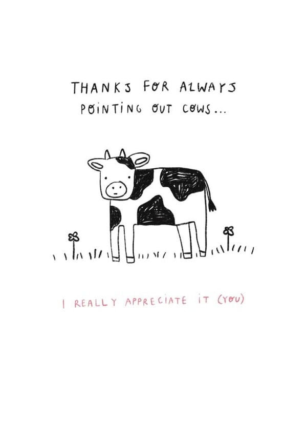 Cute Funny Thank You Card - Cow - I Appreciate You created by Yi-Yee Studios