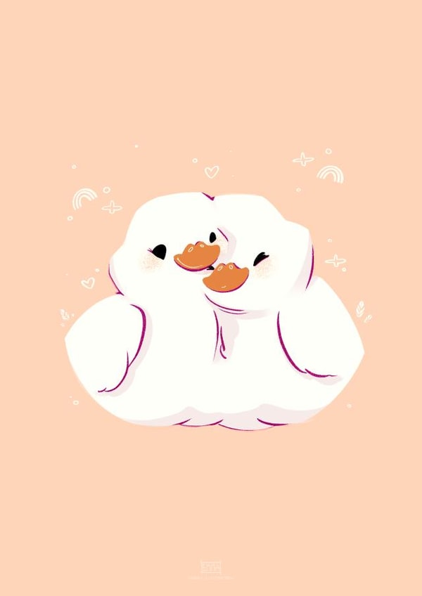 Cute Valentine's Day Card | Couples Love Friendship | Duck Kawaii Rainbow Doodle created by Emma's Illustrations