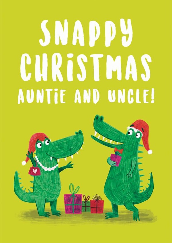 Cute Crocodile Auntie and Uncle Christmas Card created by Hannah Jayne Lewin