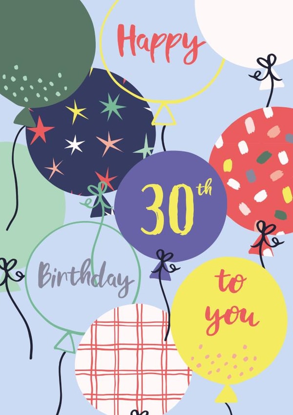 Classic 30th Birthday Card - For Him - Balloons created by Sazerelli Designs