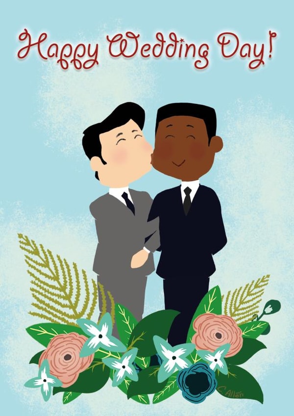 Cute Wedding Card for Same-Sex Interracial Male Couple created by Curtis Allen
