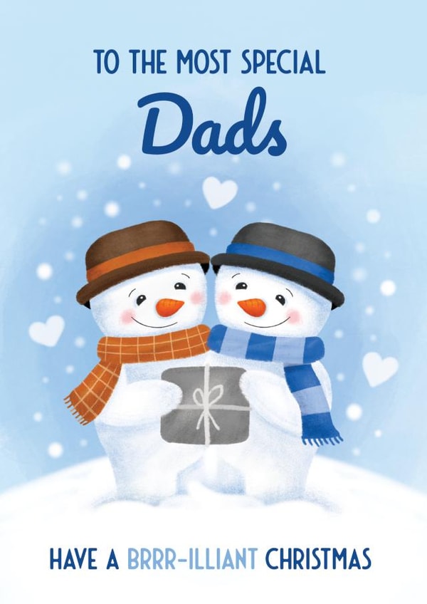Gay Dad Christmas Card for Parents - Cute Snowmen for two Dads at Xmas created by Bev O'Connor || @oconnordesign