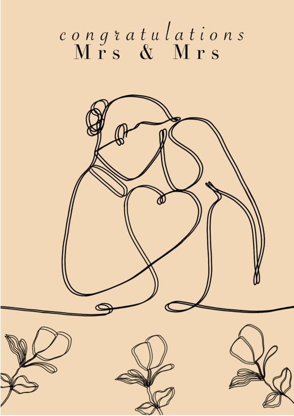 Mrs & Mrs wedding romantic and cute neutral card for wife’s to be LGBTQ+ created by HappyHippyPrints