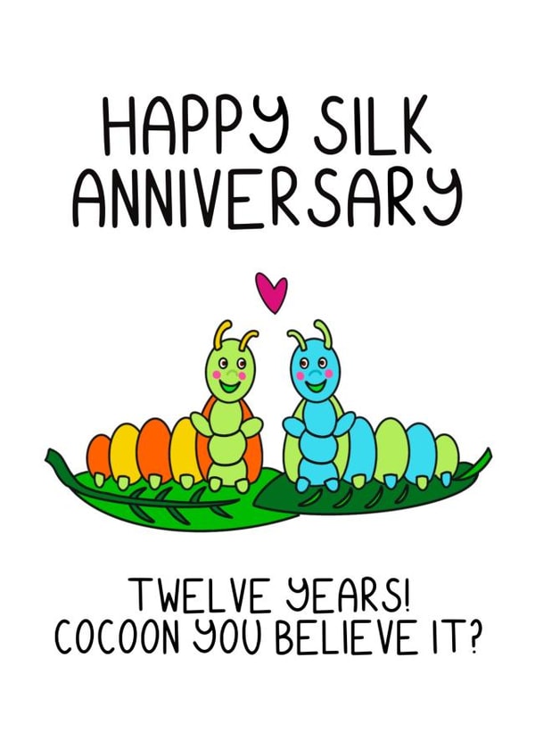 12th anniversary card for husband or wife. Happy silk anniversary. created by Schnauzer Scribbles