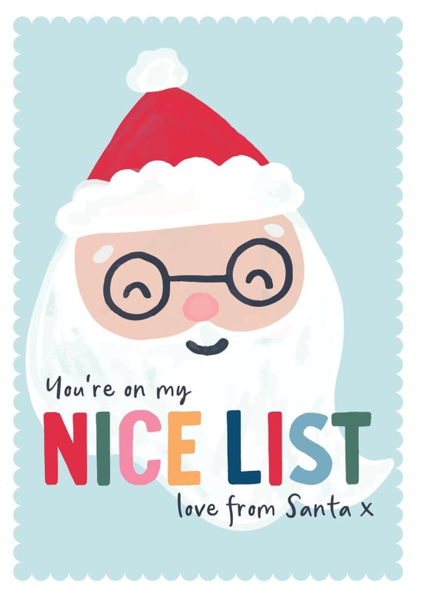 Cute Santa Christmas Card for Kids - You're on my Nice List created by Sarah Catherine