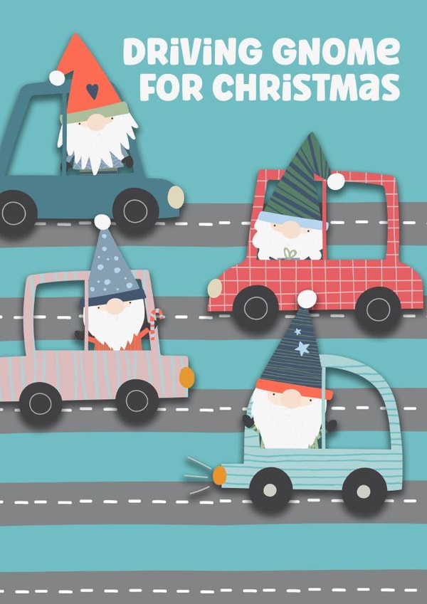 Funny gnomes Christmas card - Driving gnome for Christmas created by Prints With Personality