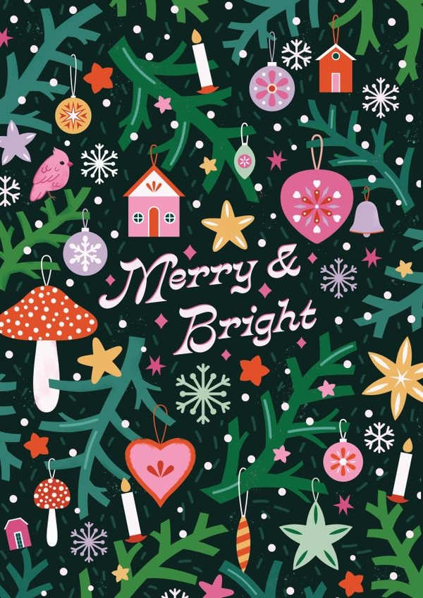 Cute Christmas Tree Baubles and Ornaments Card - Merry & Bright created by Carly Watts