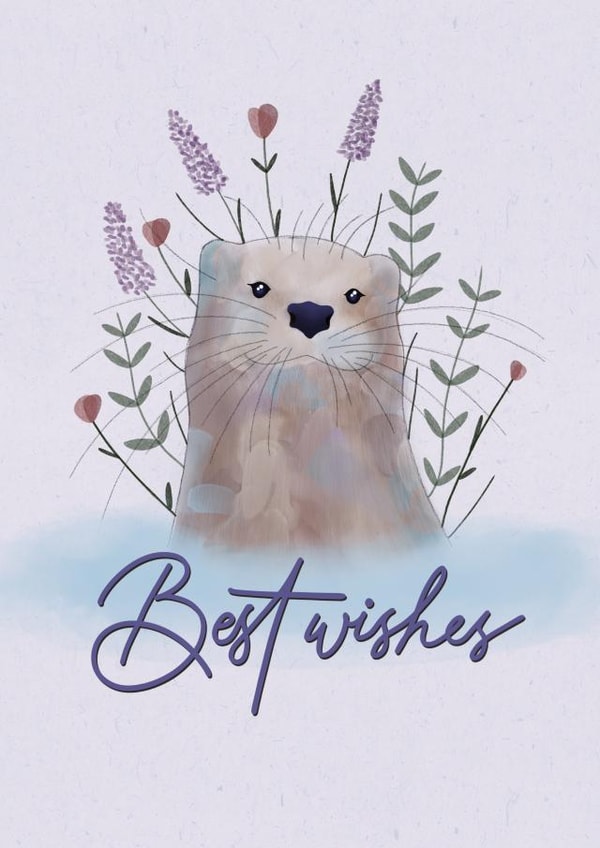 Cute Floral Otter Card - Best Wishes created by sarinyaprints