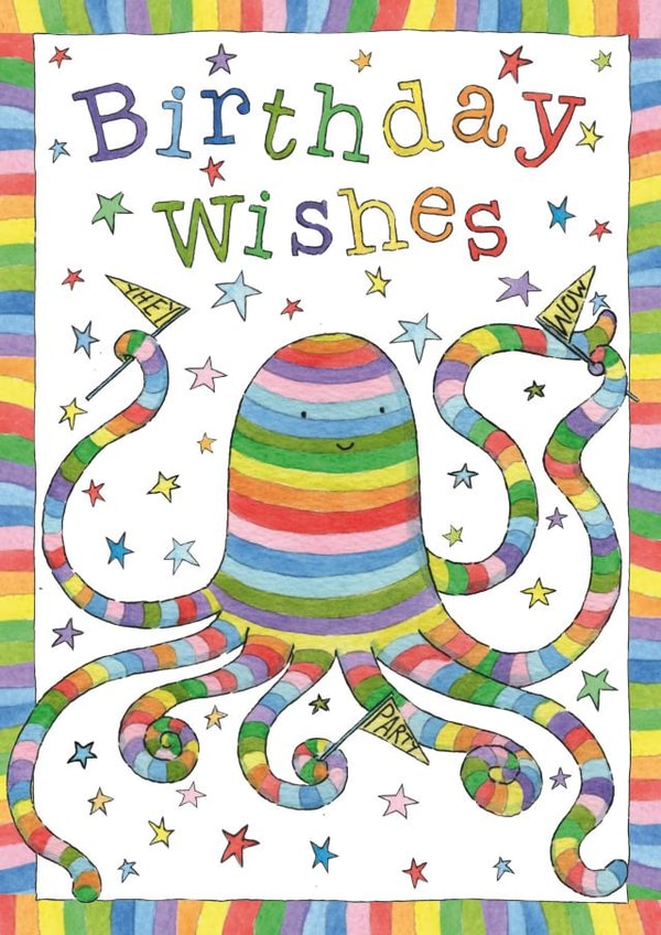 Cute Birthday Card For A Special Friend – Rainbow Octopus – Birthday Wishes created by Helen Morgan Illustration