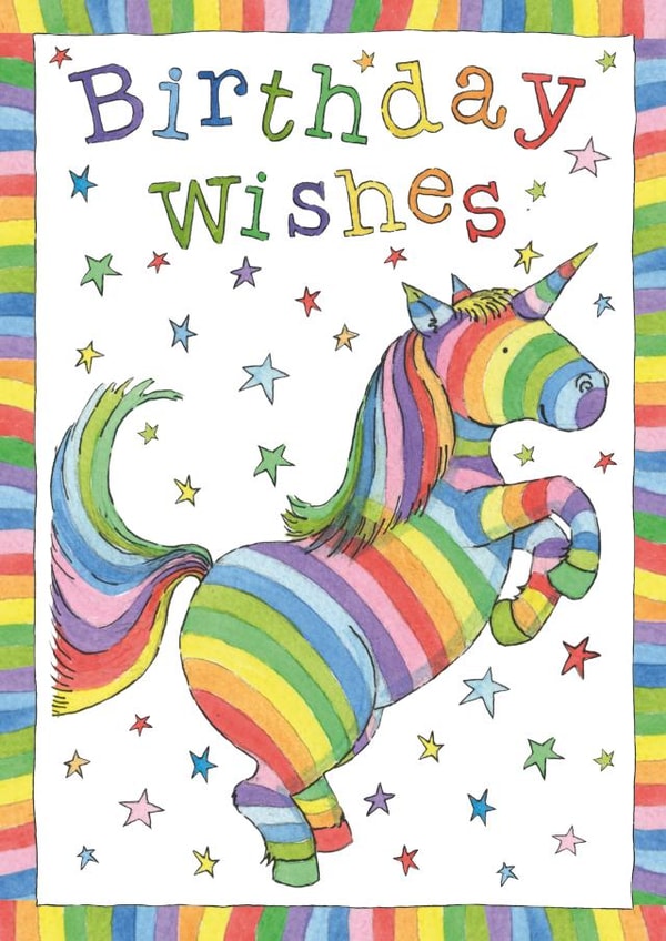 Cute Birthday Card For A Special Friend – Rainbow Unicorn – Birthday Wishes created by Helen Morgan Illustration