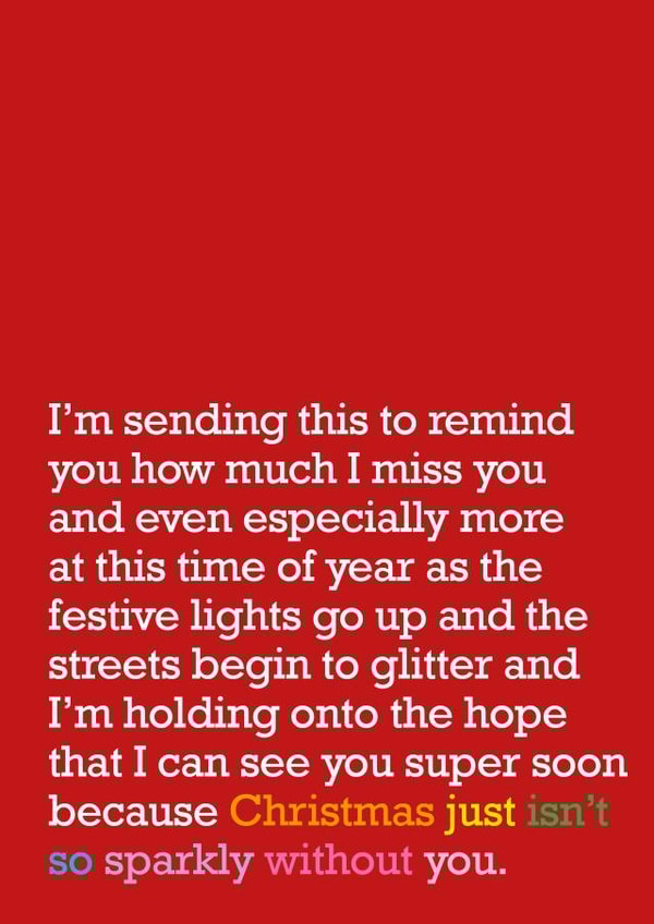 Missing You - Christmas Card - Without You - Festive Card - Long Distance created by The Right Lines