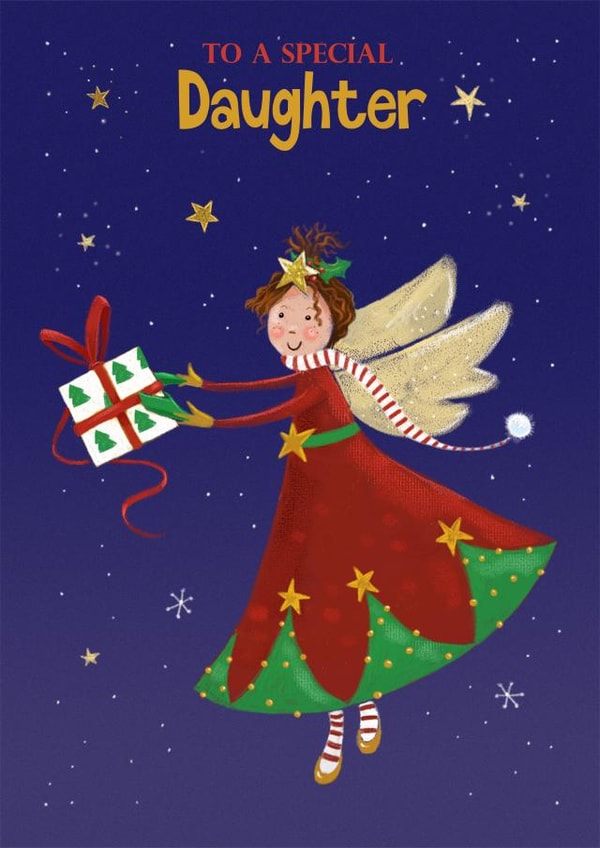 Daughter Christmas - Cute Festive Angel Fairy with Gift created by Dale Simpson