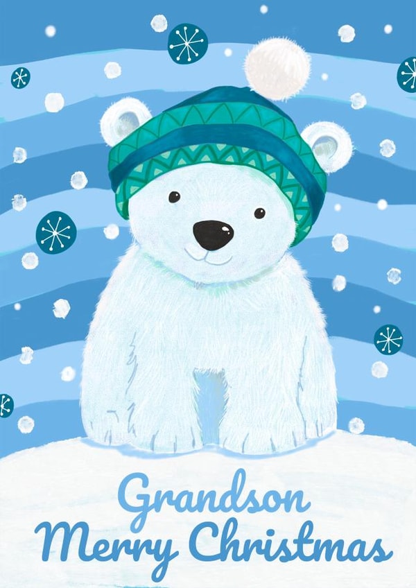 Grandson Christmas - Cute Polar Bear with Bobble Hat created by Dale Simpson