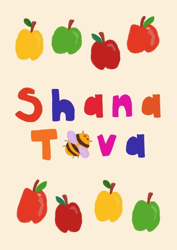 Colourful Jewish New Year Card - apples and honey - Shana Tova created by Eden Fay