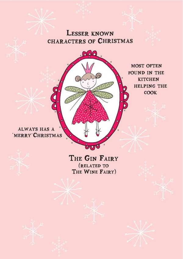 A quirky Christmas card featuring the Gin Fairy. created by Eggbert & Daisy