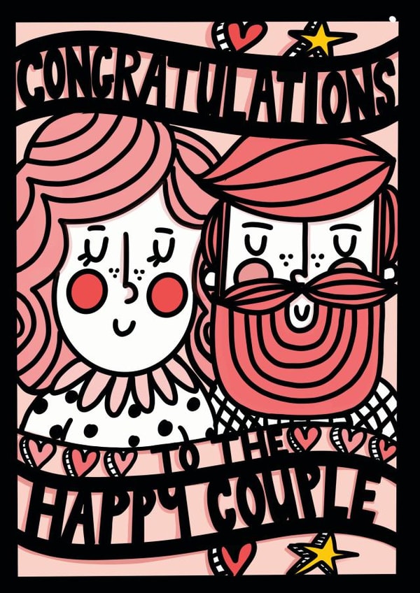 CUTE ANNIVERSARY CARD FOR THE HAPPY COUPLE. PAPERCUT STYLE CARD FOR A YOUNG COUPLE. created by NICHOLA COWDERY ILLUSTRATIONS 
