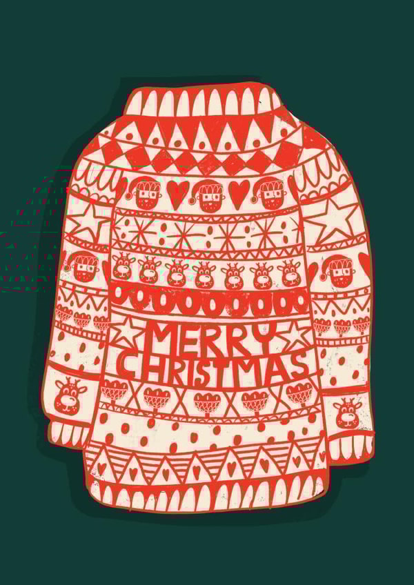 MERRY CHRISTMAS, CHRISTMAS JUMPER ART CARD DESIGN. FOR EVERYONE created by NICHOLA COWDERY ILLUSTRATIONS