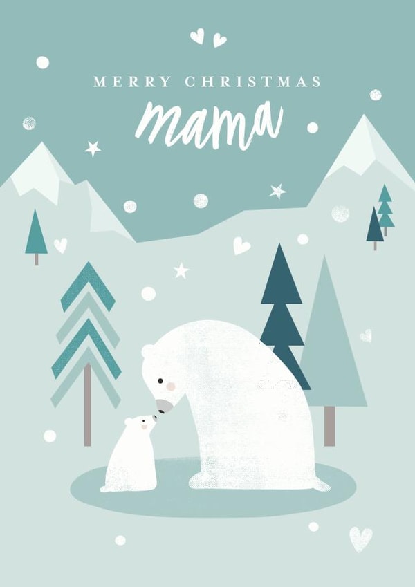 Sweet Christmas card featuring a cute polar bear and cub - Mama Bear Christmas. created by Katy Clemmans