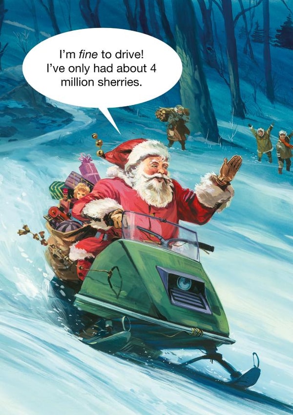 Funny Vintage illustration of Father Christmas / Santa on a snowmobile! created by kissmekwik