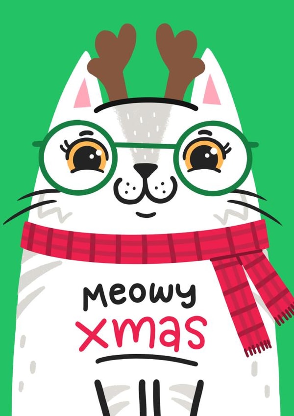 Meowy Xmas - White cat created by Blue Kiwi Design